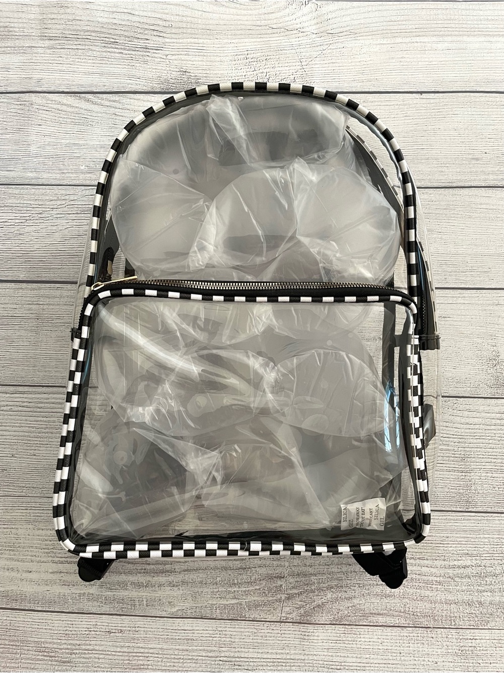 Clear Backpack with Black & White Striped Trim - Festivals Concerts Stadiums